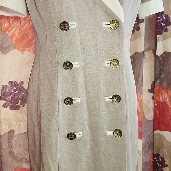 Vintage Danny & Nicole Tan & White Double-Breasted Jacket Dress – Size 8 - Picture 4 of 9
